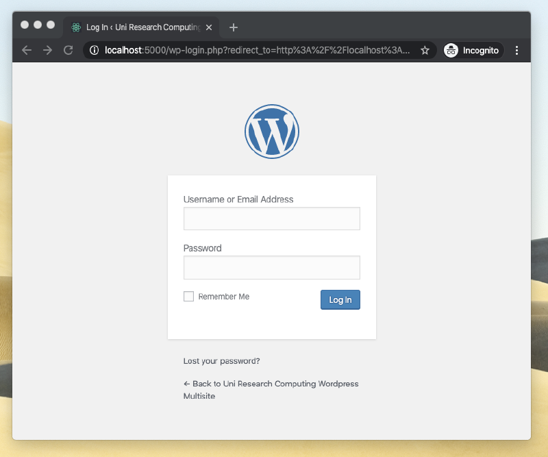 Screenshot of WordPress login screen.