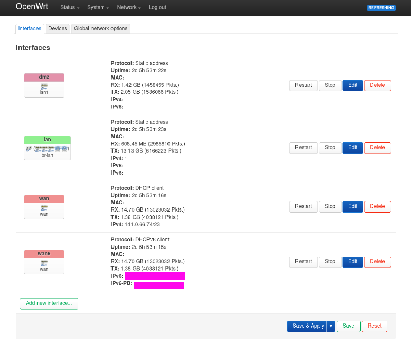 skjermbilde av openwrt dashboard