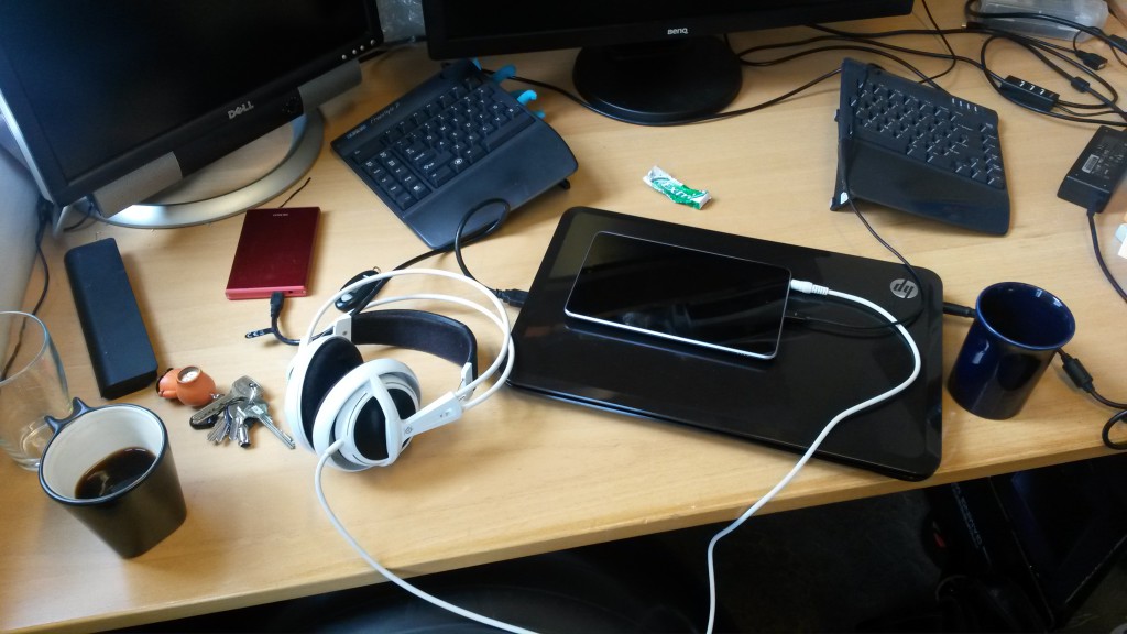 My cluttered desk at school