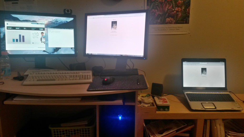 My desktop computer connected to my laptop sharing its internet